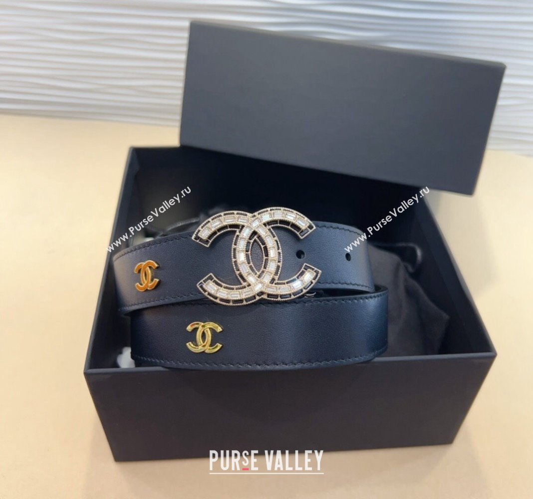 Chanel Calfskin Belt 3cm with Strass CC and Charm Black 2024 CH102205 (99-241022080)