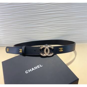 Chanel Calfskin Belt 3cm with Strass CC and Charm Black 2024 CH102205 (99-241022080)