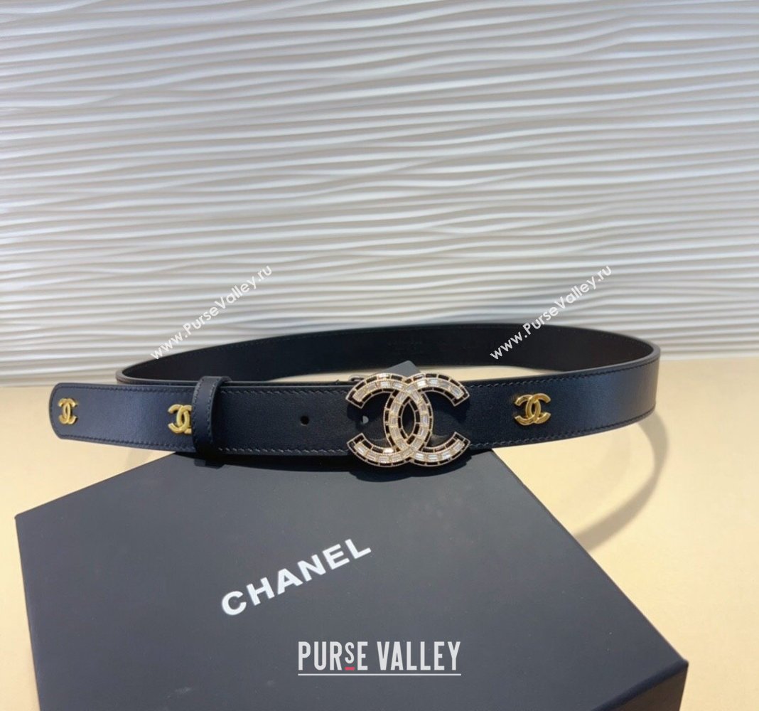 Chanel Calfskin Belt 3cm with Strass CC and Charm Black 2024 CH102205 (99-241022080)