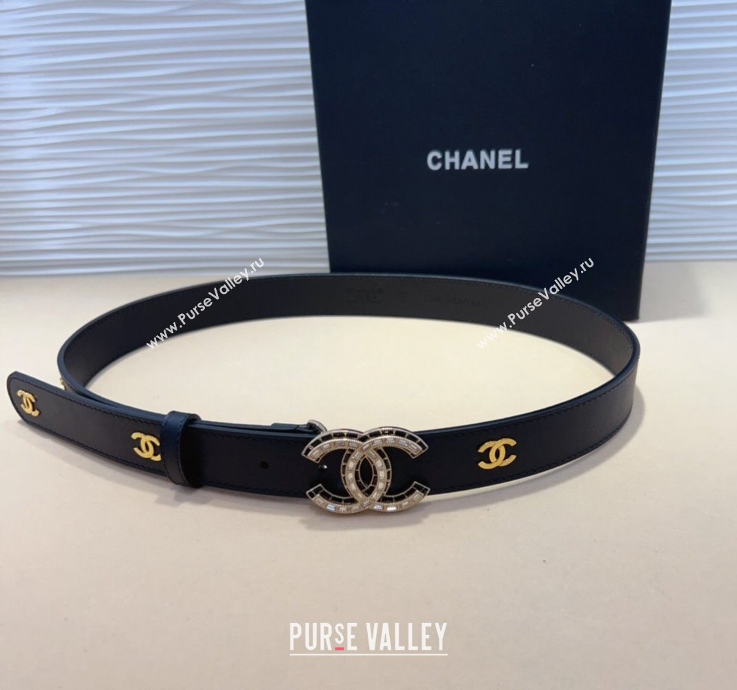 Chanel Calfskin Belt 3cm with Strass CC and Charm Black 2024 CH102205 (99-241022080)