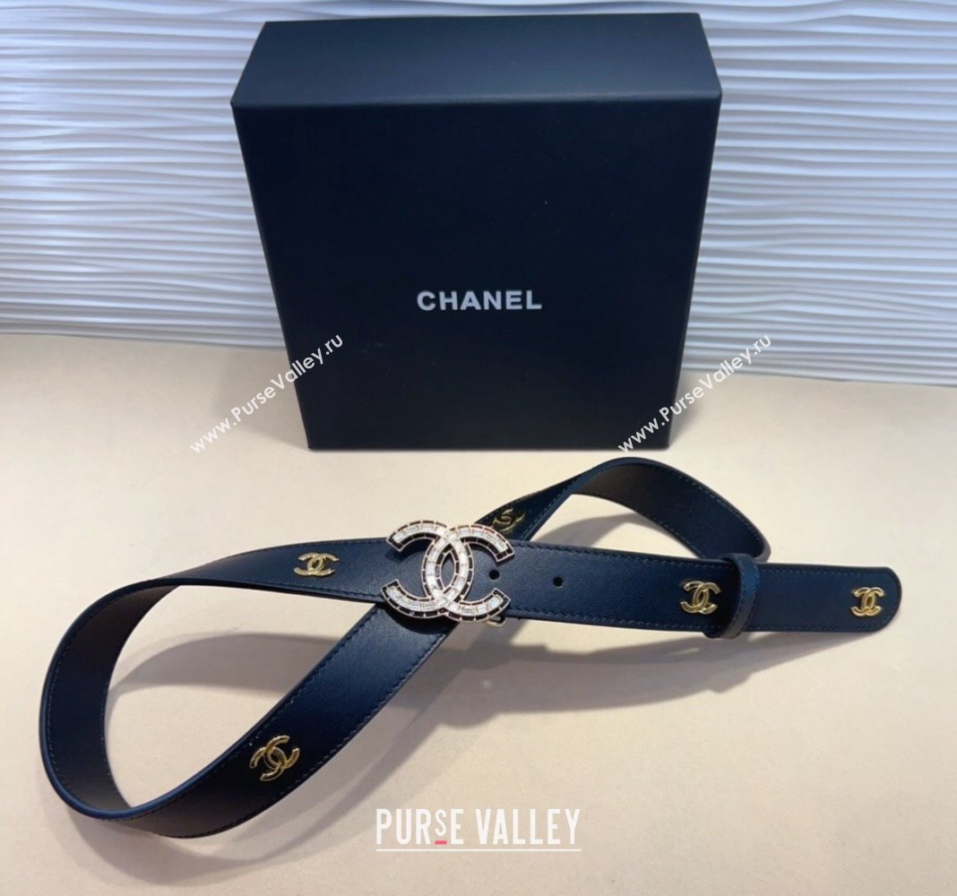 Chanel Calfskin Belt 3cm with Strass CC and Charm Black 2024 CH102205 (99-241022080)