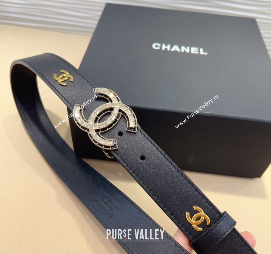 Chanel Calfskin Belt 3cm with Strass CC and Charm Black 2024 CH102205 (99-241022080)