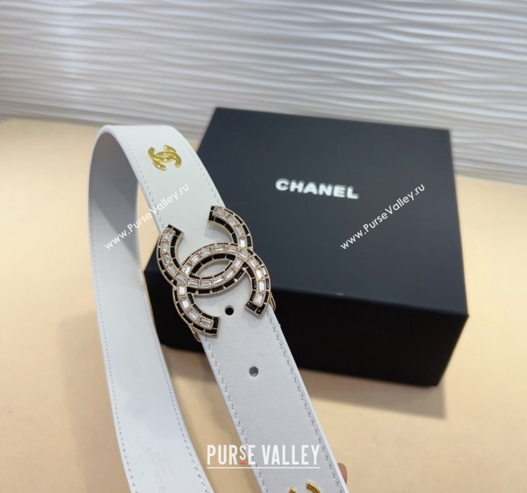 Chanel Calfskin Belt 3cm with Strass CC and Charm White 2024 CH102205 (99-241022081)