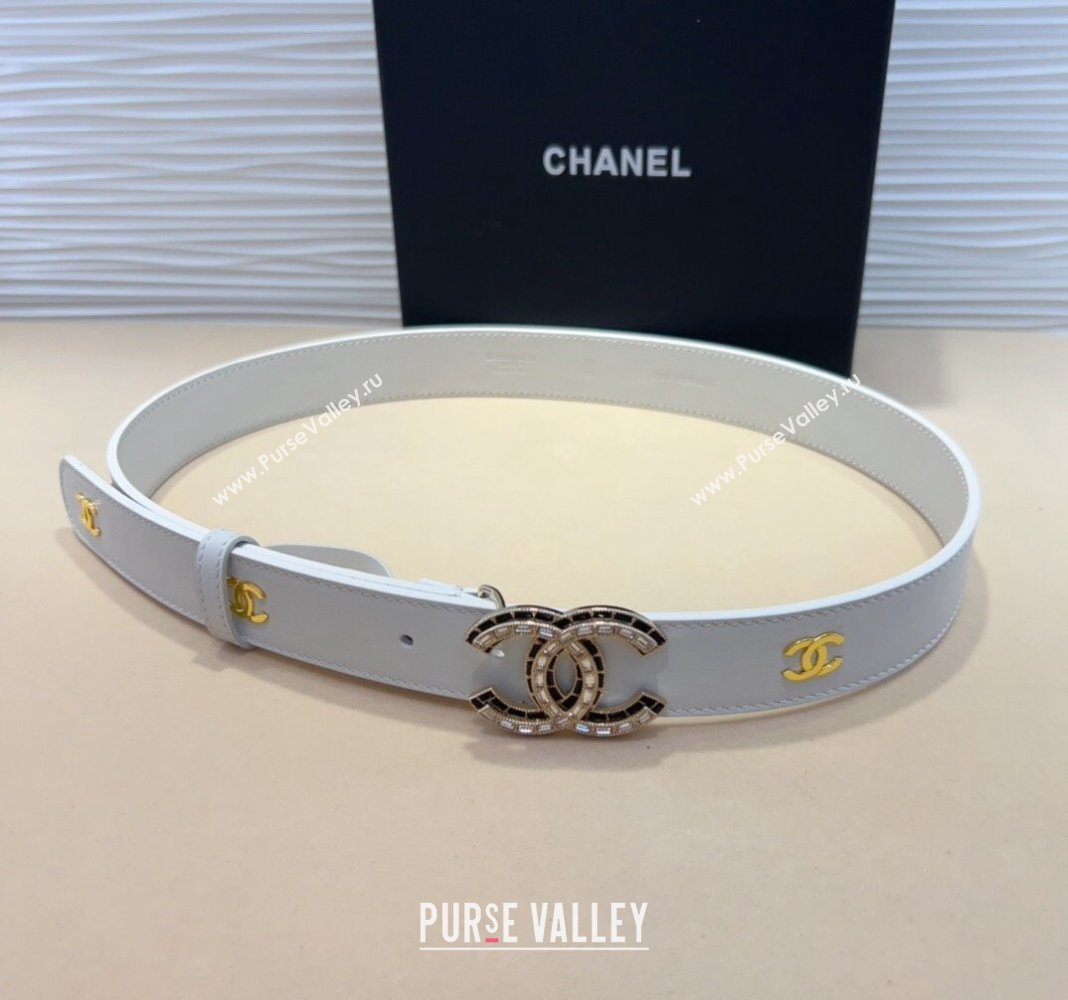 Chanel Calfskin Belt 3cm with Strass CC and Charm White 2024 CH102205 (99-241022081)