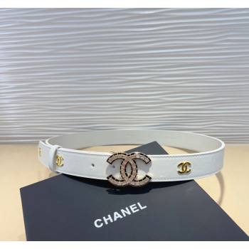 Chanel Calfskin Belt 3cm with Strass CC and Charm White 2024 CH102205 (99-241022081)