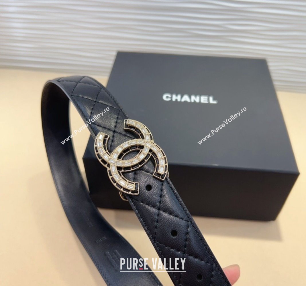 Chanel Quilted Lambskin Belt 3cm with Strass CC Black 2024 CH102205 (99-241022082)