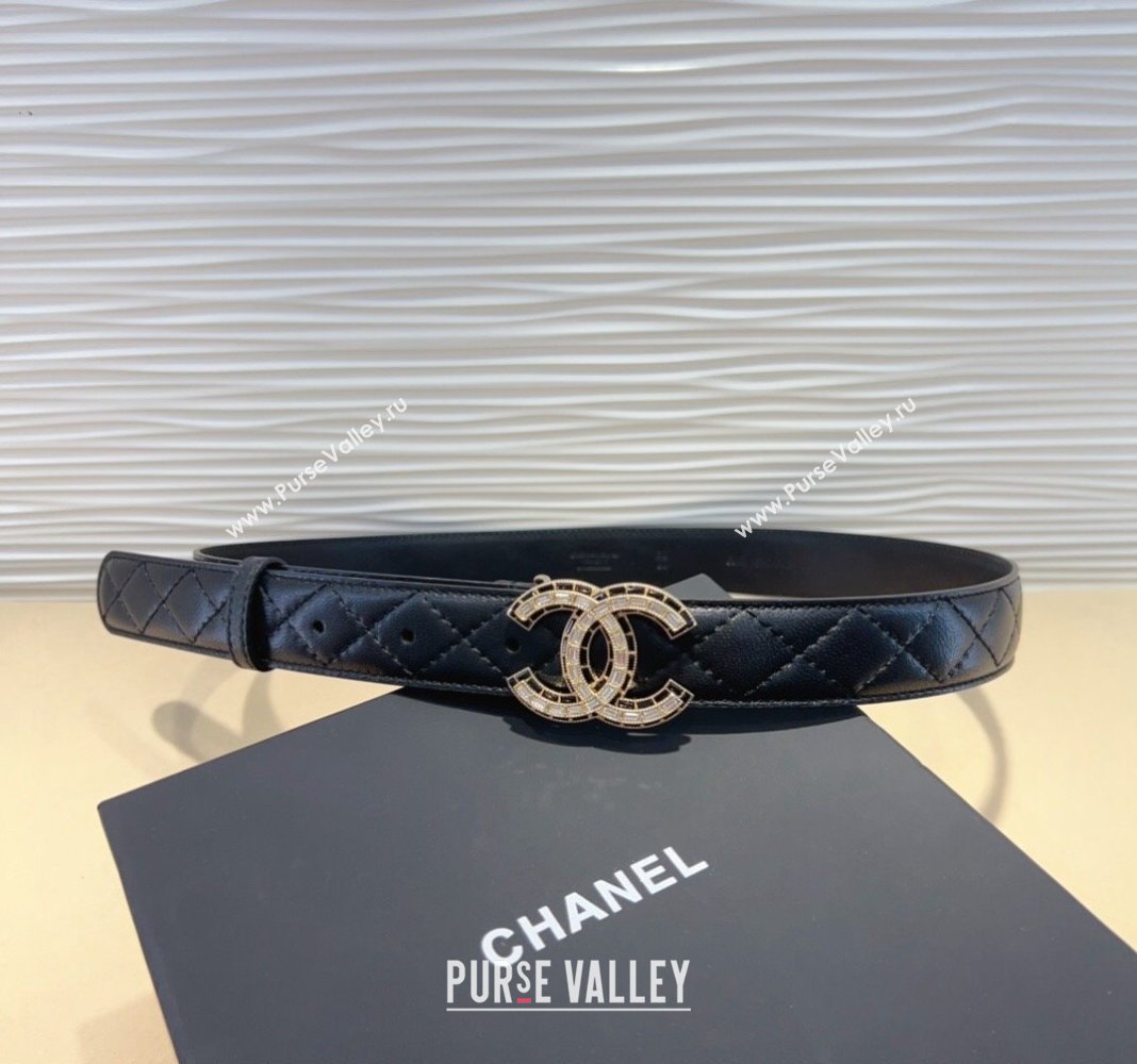 Chanel Quilted Lambskin Belt 3cm with Strass CC Black 2024 CH102205 (99-241022082)