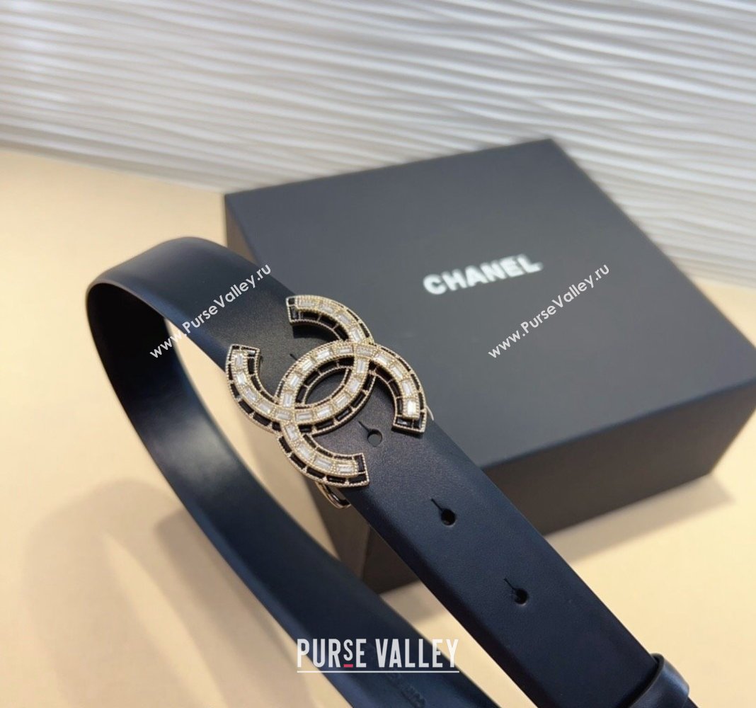 Chanel Calfskin Leather Belt 3cm with Strass CC Black 2024 CH102205 (99-241022083)