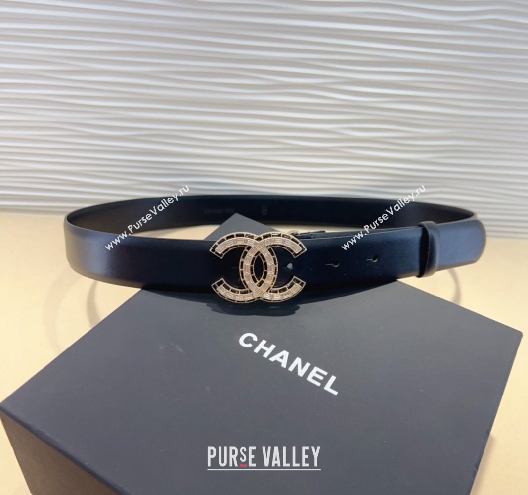 Chanel Calfskin Leather Belt 3cm with Strass CC Black 2024 CH102205 (99-241022083)