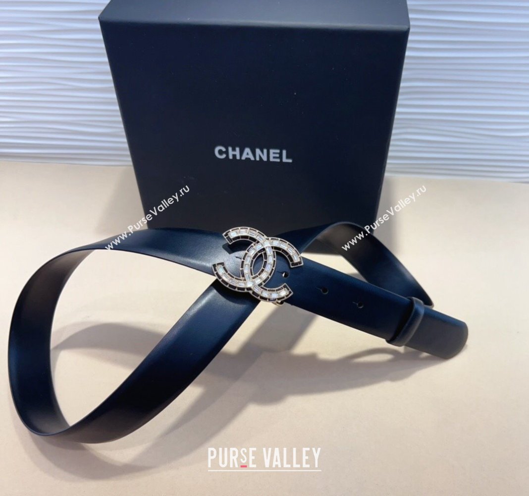 Chanel Calfskin Leather Belt 3cm with Strass CC Black 2024 CH102205 (99-241022083)