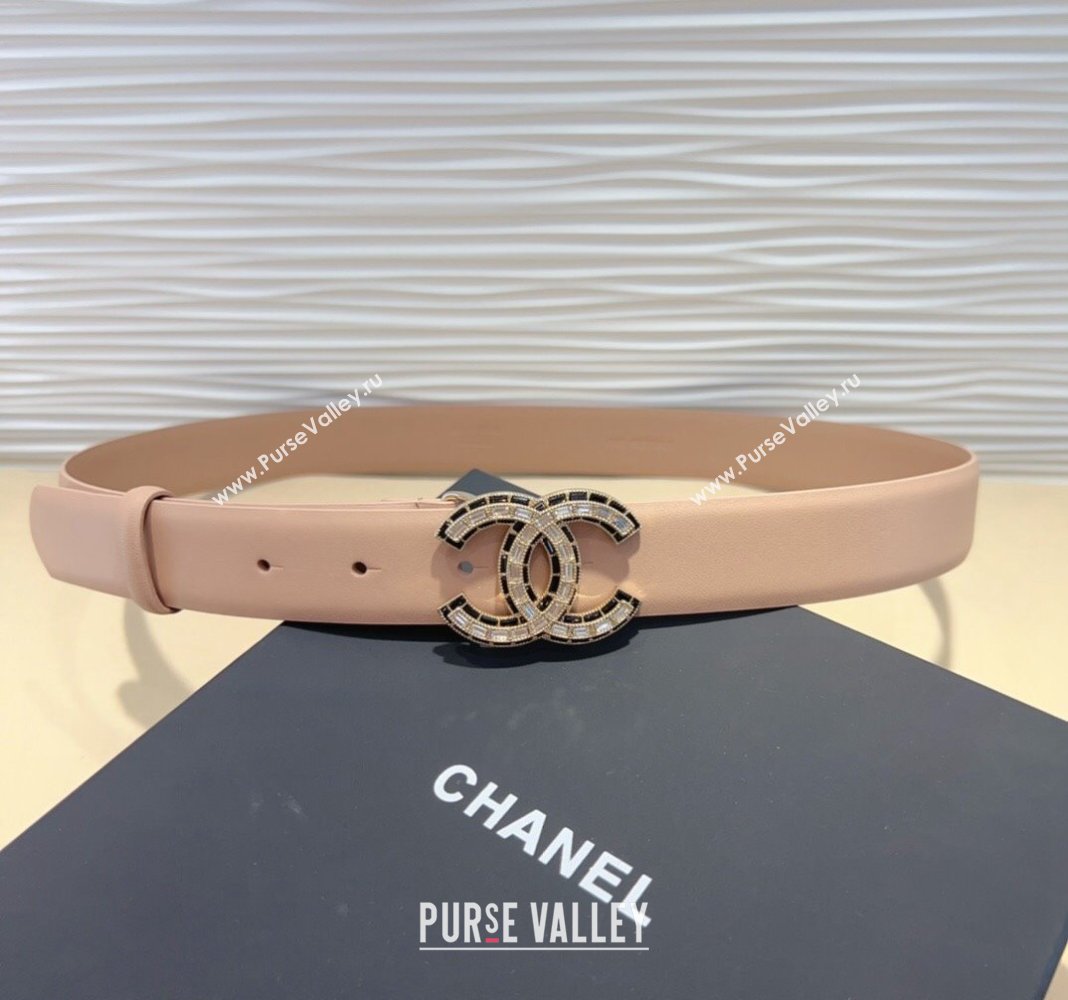 Chanel Calfskin Leather Belt 3cm with Strass CC Pink 2024 CH102205 (99-241022084)