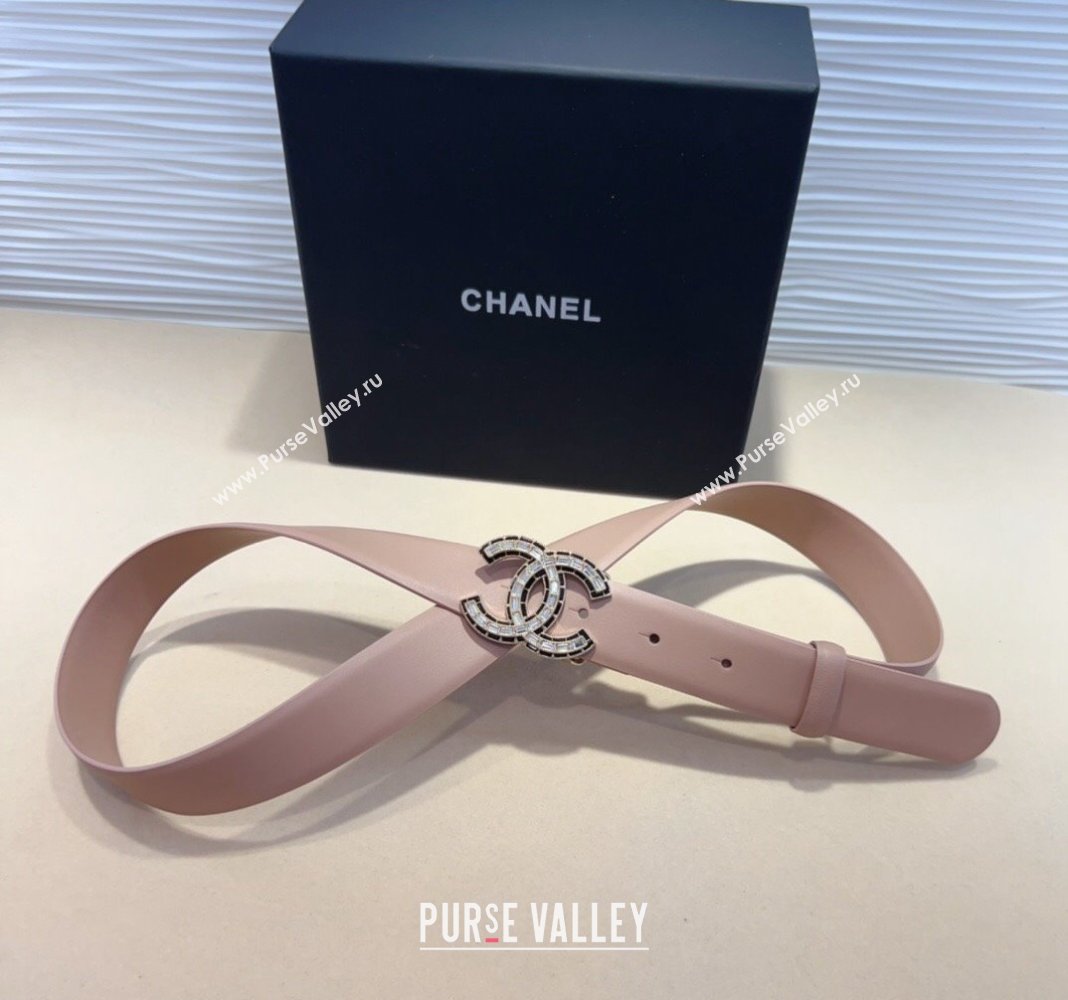 Chanel Calfskin Leather Belt 3cm with Strass CC Pink 2024 CH102205 (99-241022084)