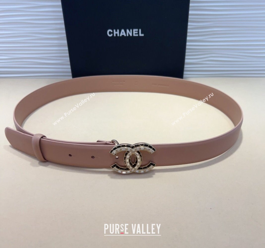 Chanel Calfskin Leather Belt 3cm with Strass CC Pink 2024 CH102205 (99-241022084)