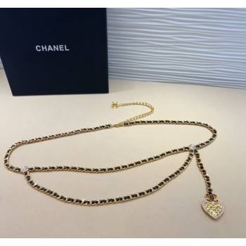 Chanel Chain and Leather Belt with Strass and Heart Black 2024 CH102302 (99-241023002)