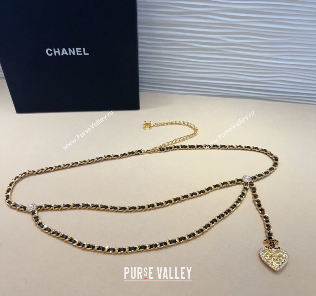 Chanel Chain and Leather Belt with Strass and Heart Black 2024 CH102302 (99-241023002)