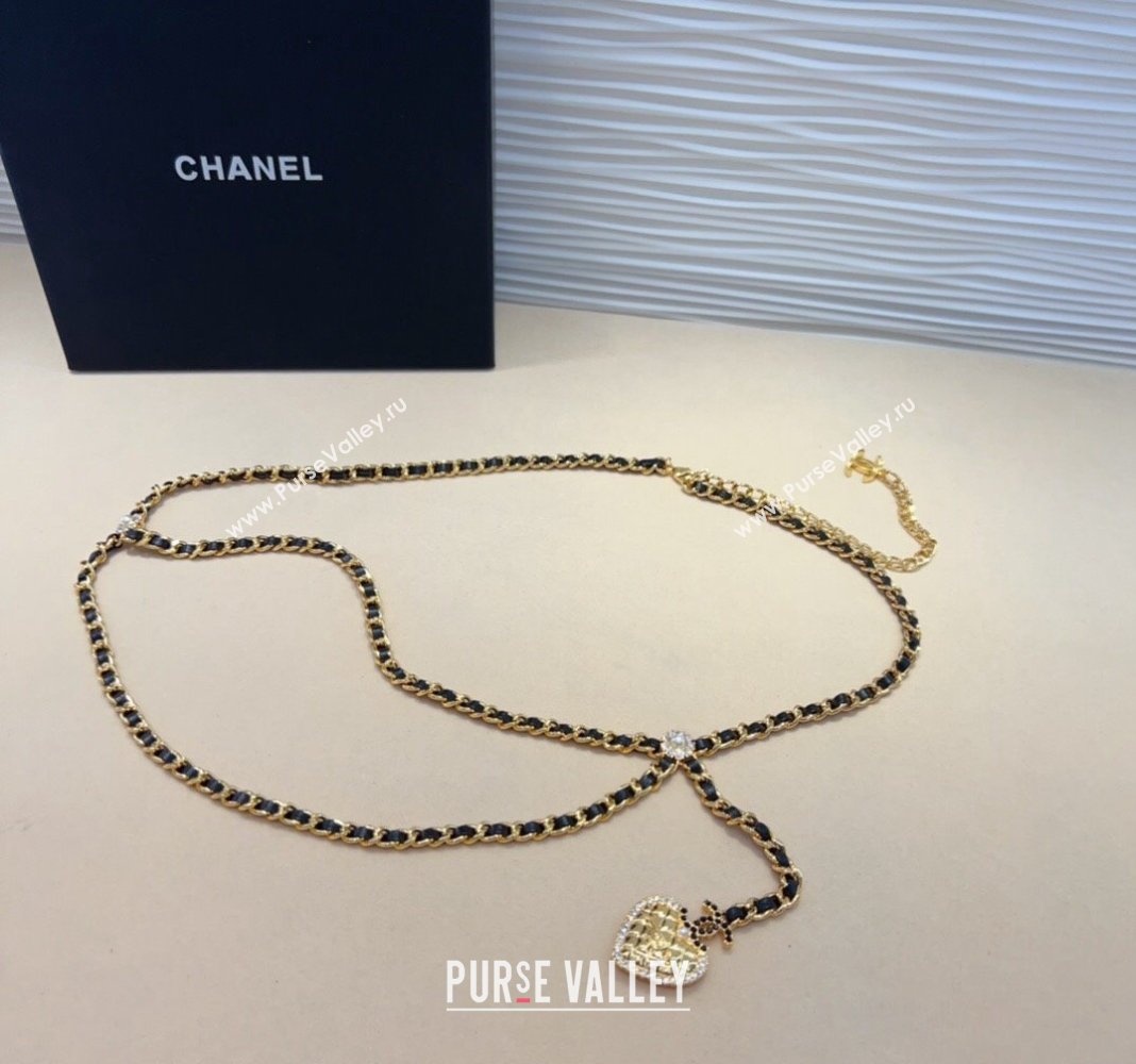 Chanel Chain and Leather Belt with Strass and Heart Black 2024 CH102302 (99-241023002)