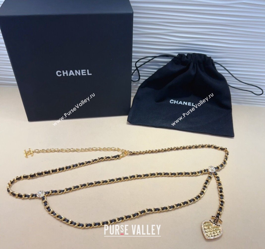 Chanel Chain and Leather Belt with Strass and Heart Black 2024 CH102302 (99-241023002)