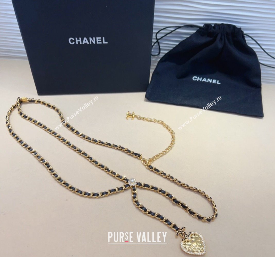 Chanel Chain and Leather Belt with Strass and Heart Black 2024 CH102302 (99-241023002)