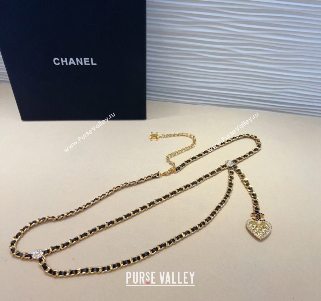 Chanel Chain and Leather Belt with Strass and Heart Black 2024 CH102302 (99-241023002)