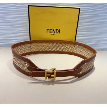 Fendi Waist Belt 6cm in Crochet Straw-Like and Calfskin Brown 2024 (99-241022016)