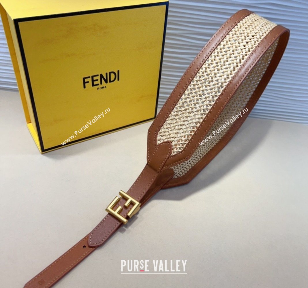 Fendi Waist Belt 6cm in Crochet Straw-Like and Calfskin Brown 2024 (99-241022016)