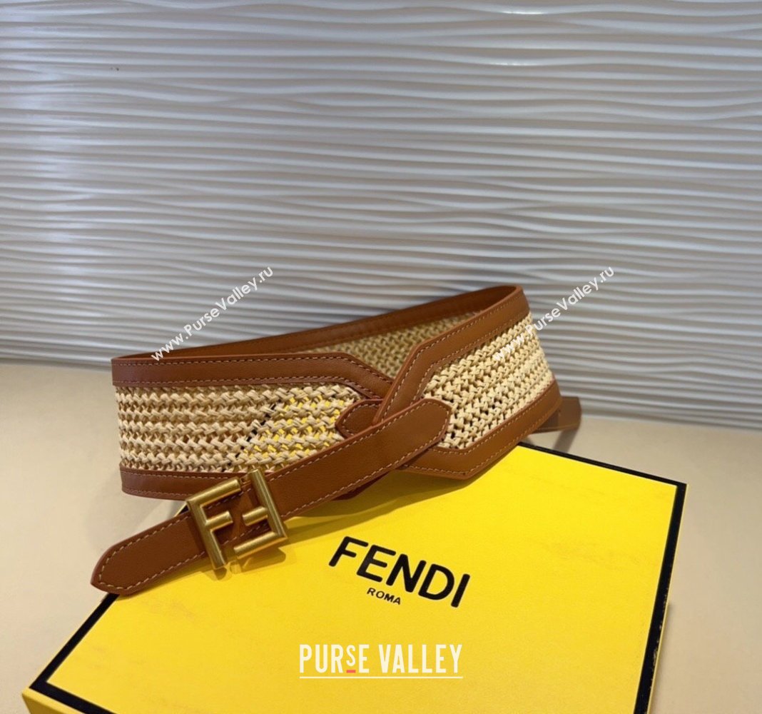 Fendi Waist Belt 6cm in Crochet Straw-Like and Calfskin Brown 2024 (99-241022016)