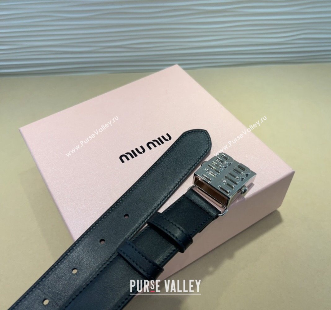 Miu Miu Calfskin Belt 3cm with Logo Band Buckle Black/Silver 2024 MM102201 (99-241022030)