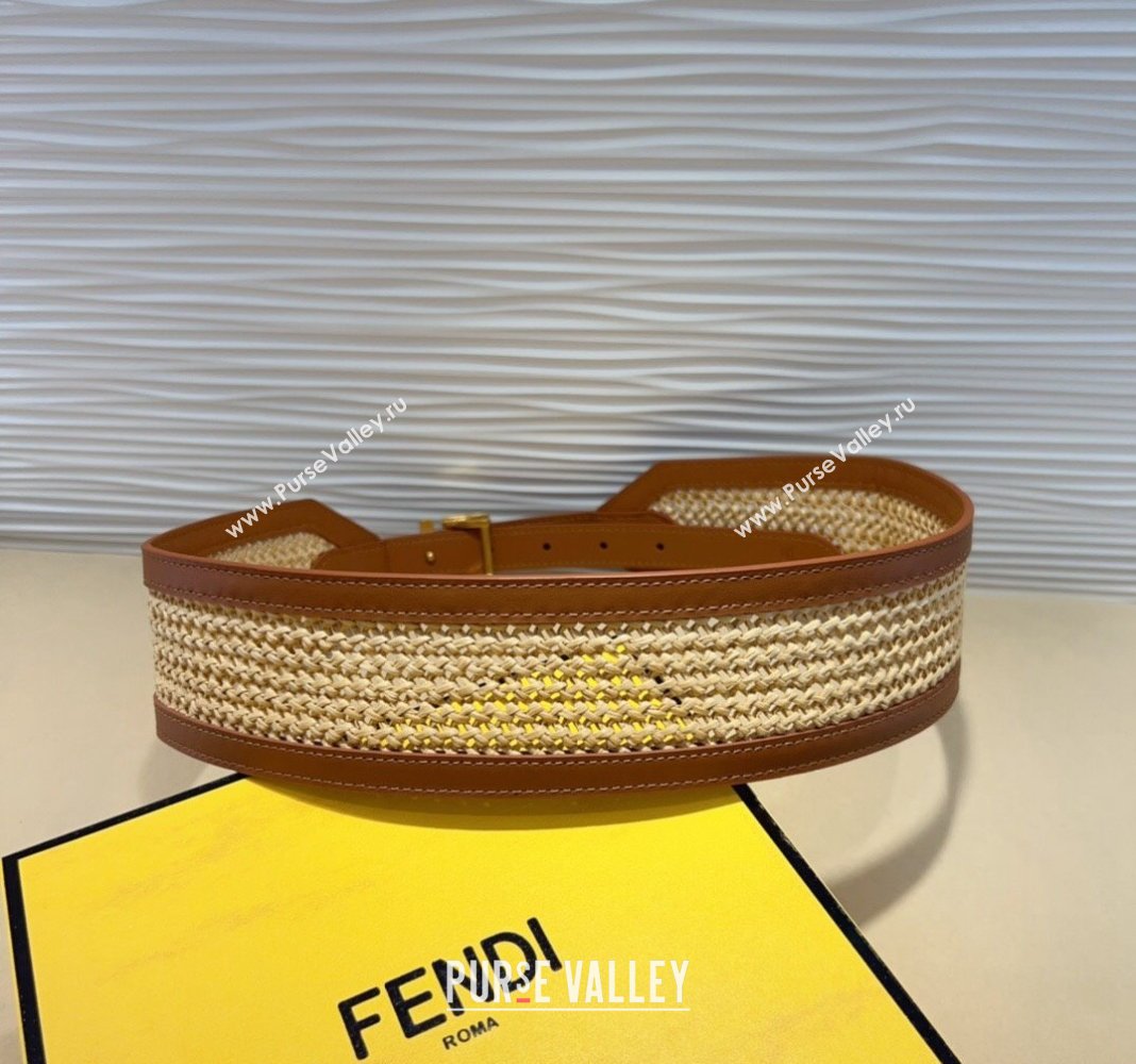 Fendi Waist Belt 6cm in Crochet Straw-Like and Calfskin Brown 2024 (99-241022016)