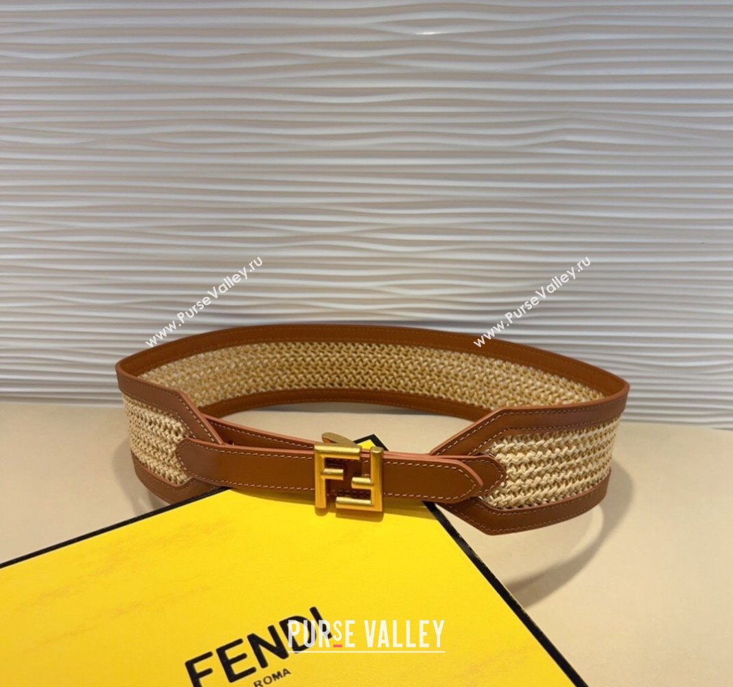 Fendi Waist Belt 6cm in Crochet Straw-Like and Calfskin Brown 2024 (99-241022016)