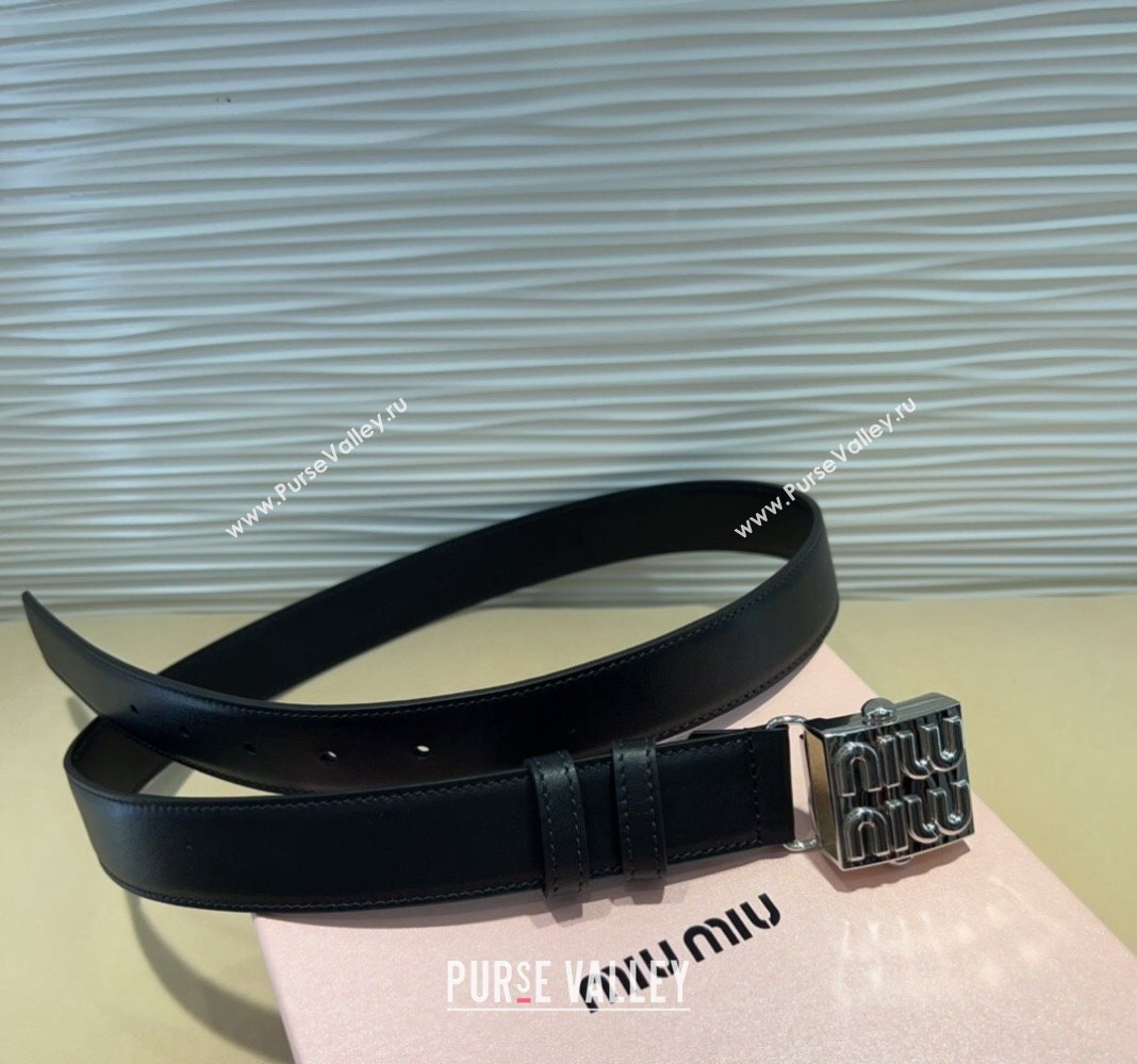 Miu Miu Calfskin Belt 3cm with Logo Band Buckle Black/Silver 2024 MM102201 (99-241022030)