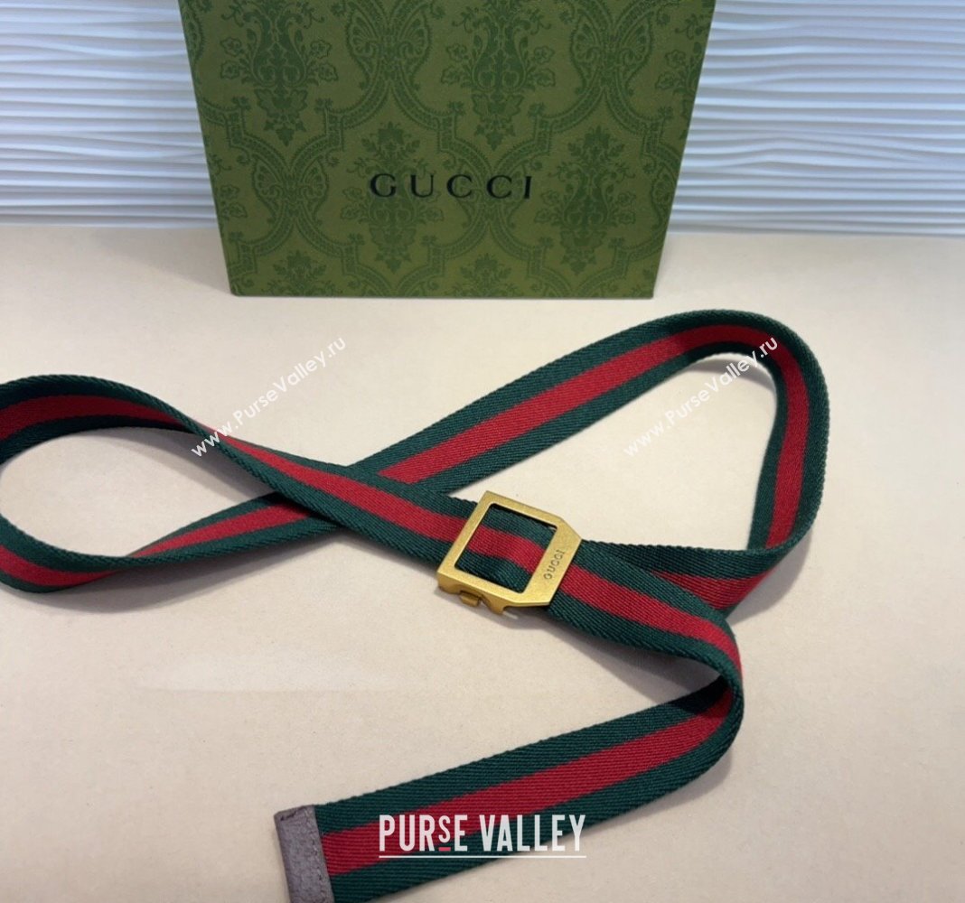 Gucci Web Belt with Rectangular Buckle Green 2024 GG102104 (99-241021123)