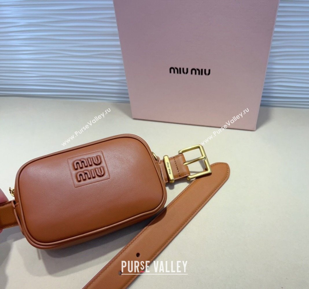 Miu Miu Nappa leather Belt 3cm with Pouch Brown 2024 MM102203 (99-241022153)