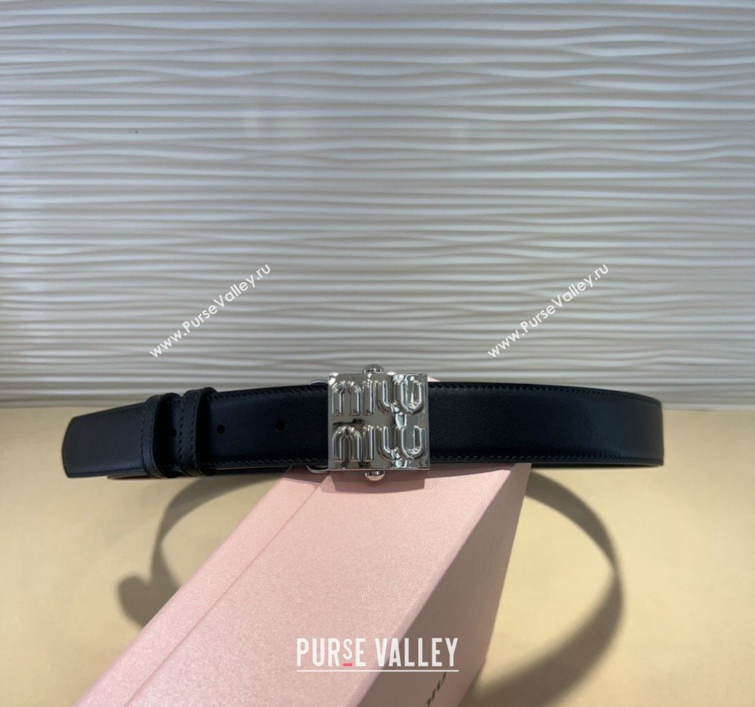 Miu Miu Calfskin Belt 3cm with Logo Band Buckle Black/Silver 2024 MM102201 (99-241022030)