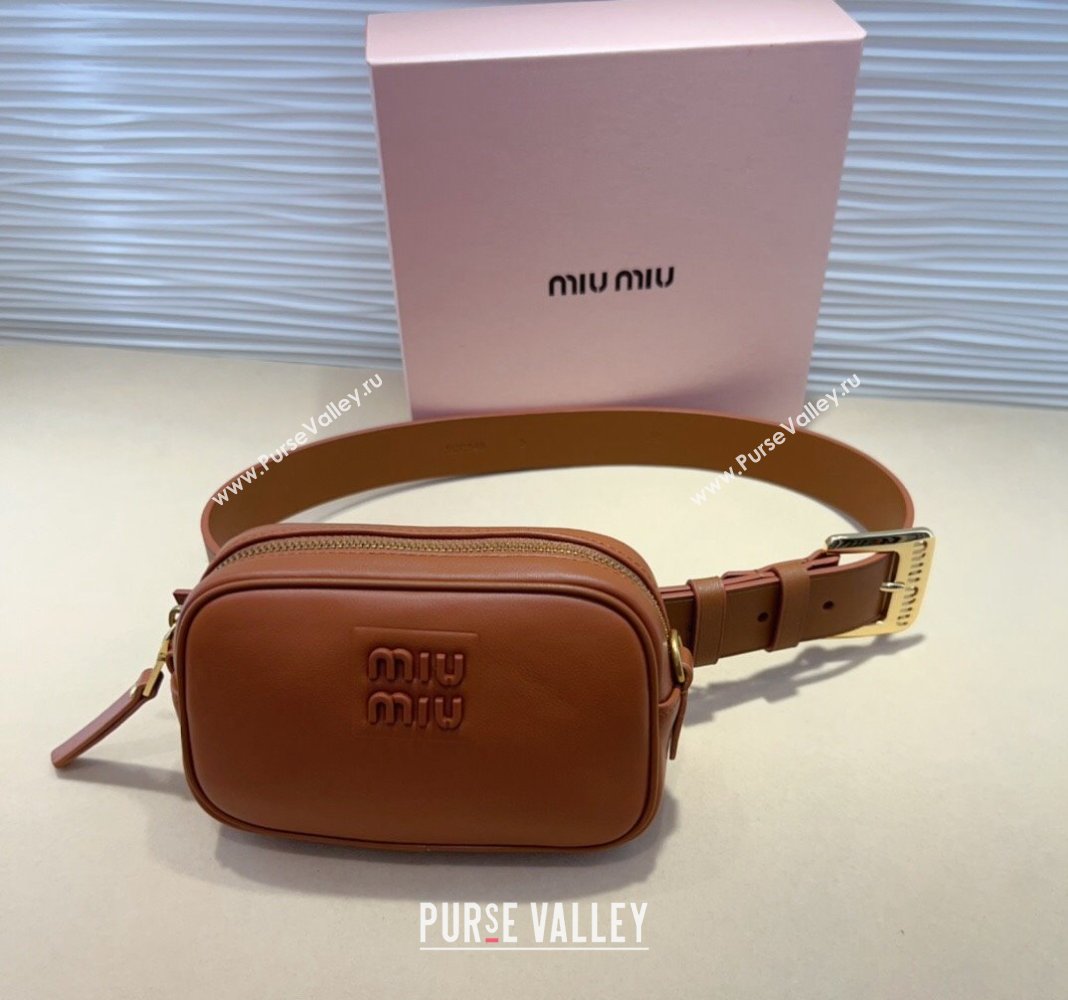 Miu Miu Nappa leather Belt 3cm with Pouch Brown 2024 MM102204 (99-241022155)