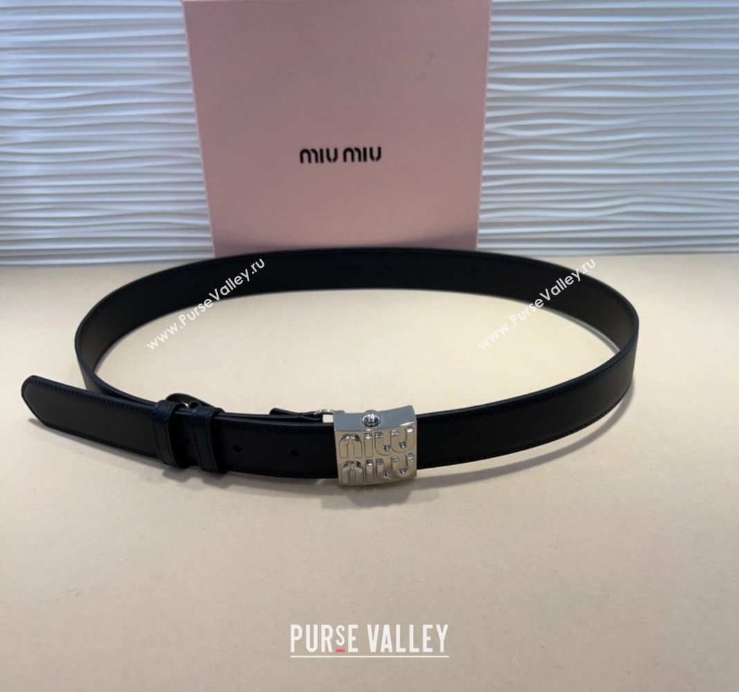 Miu Miu Calfskin Belt 3cm with Logo Band Buckle Black/Silver 2024 MM102201 (99-241022030)