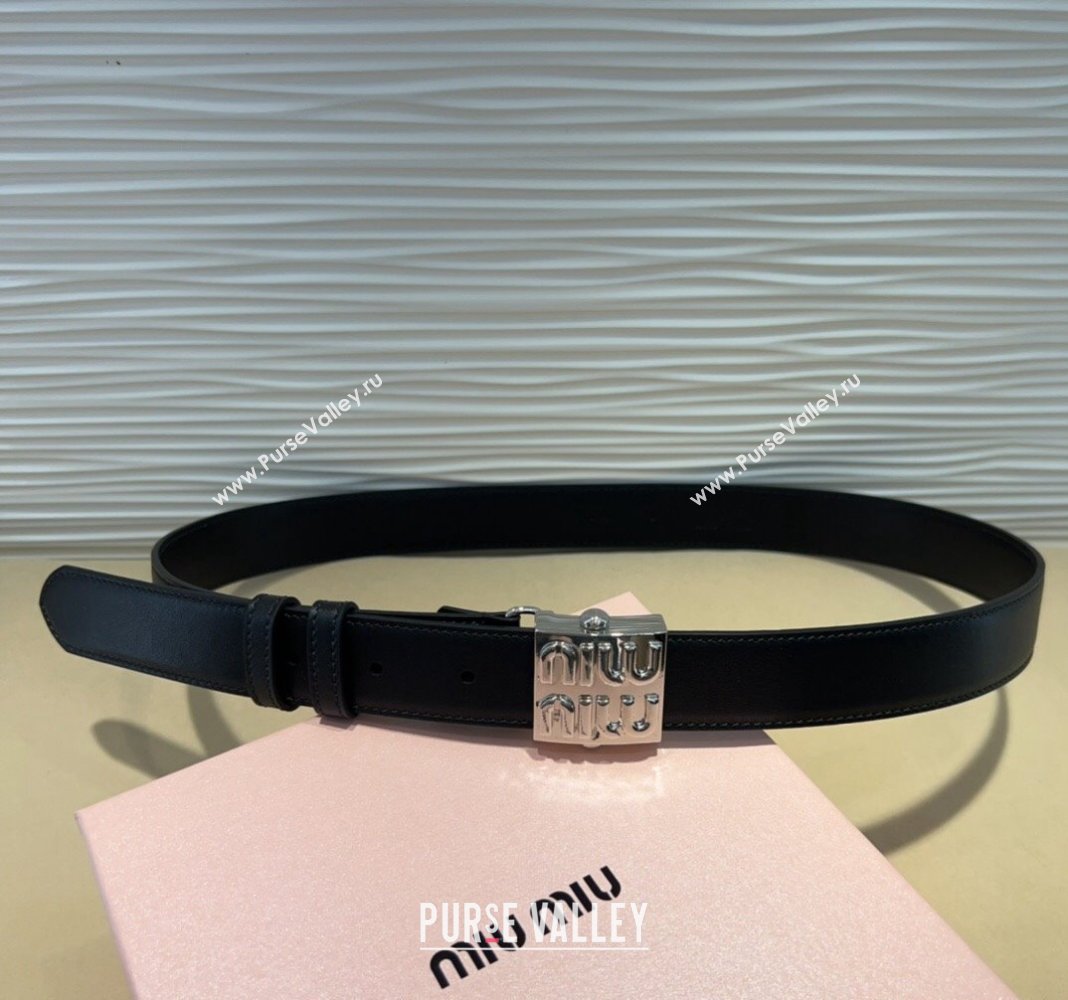 Miu Miu Calfskin Belt 3cm with Logo Band Buckle Black/Silver 2024 MM102201 (99-241022030)