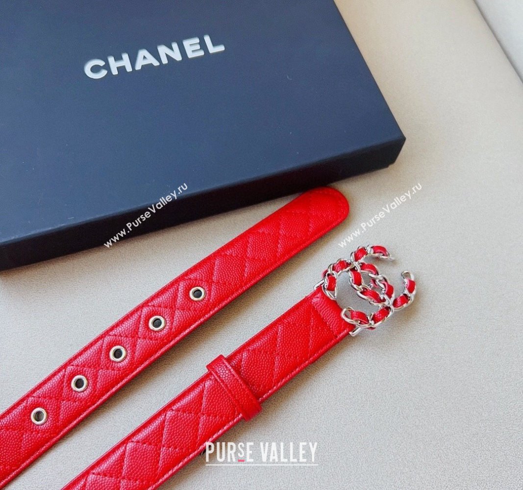 Chanel Grained Calfskin Belt 3cm with Chain CC Red 2024 CH102206 (99-241022086)