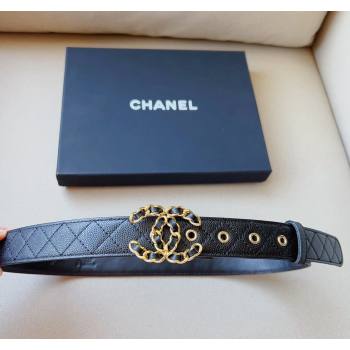 Chanel Grained Calfskin Belt 3cm with Chain CC Black/Gold 2024 CH102206 (99-241022087)