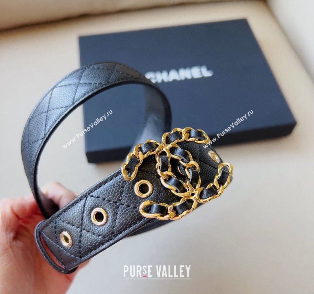 Chanel Grained Calfskin Belt 3cm with Chain CC Black/Gold 2024 CH102206 (99-241022087)