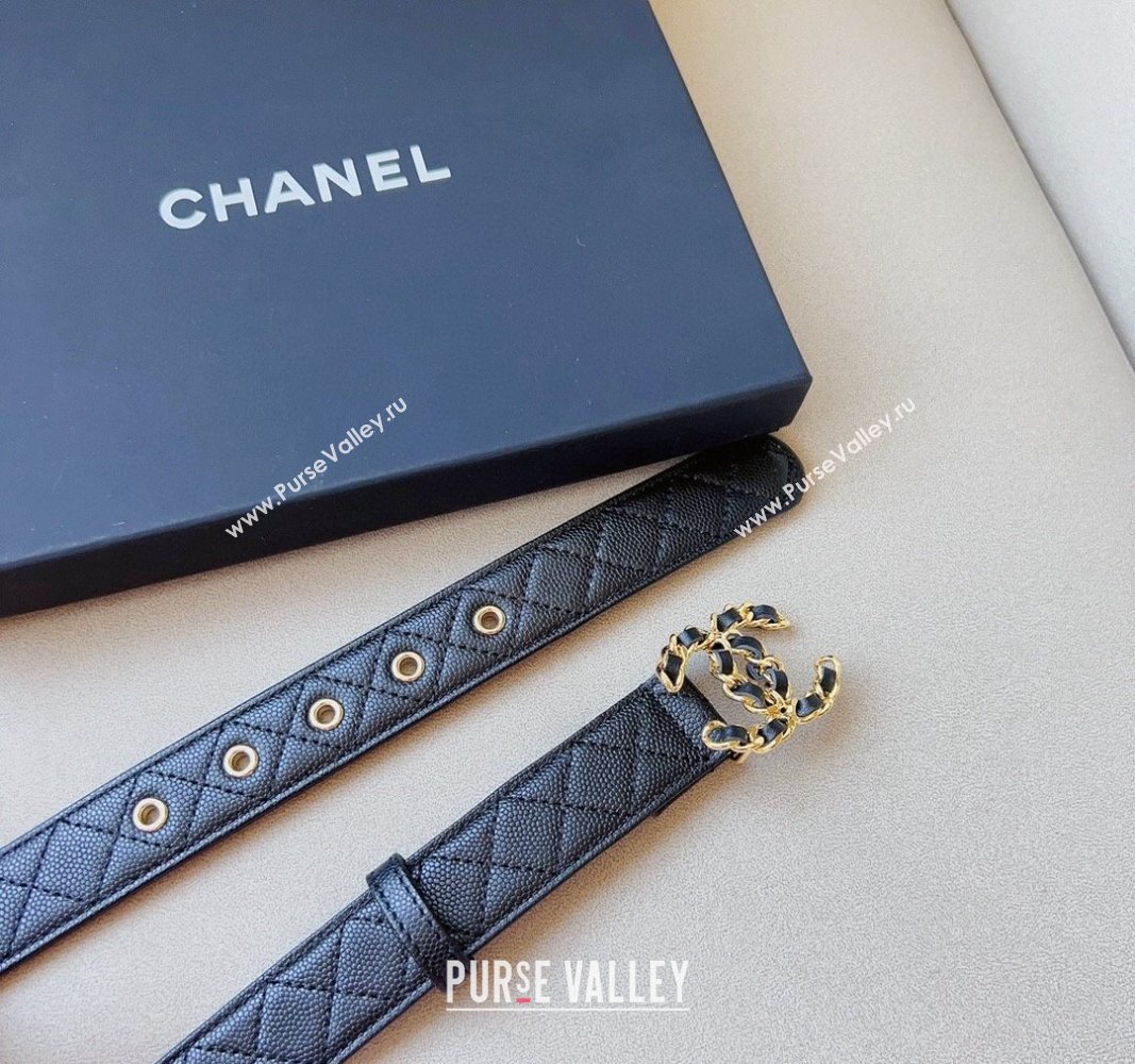 Chanel Grained Calfskin Belt 3cm with Chain CC Black/Gold 2024 CH102206 (99-241022087)