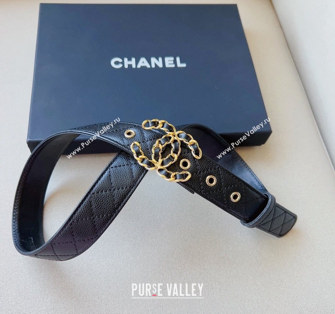 Chanel Grained Calfskin Belt 3cm with Chain CC Black/Gold 2024 CH102206 (99-241022087)