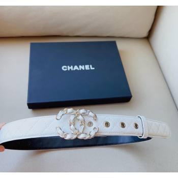 Chanel Grained Calfskin Belt 3cm with Chain CC White 2024 CH102206 (99-241022088)