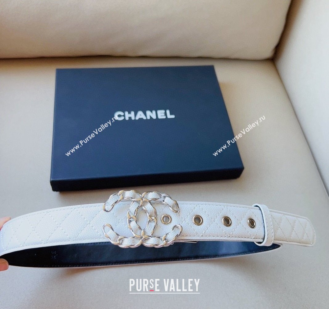 Chanel Grained Calfskin Belt 3cm with Chain CC White 2024 CH102206 (99-241022088)