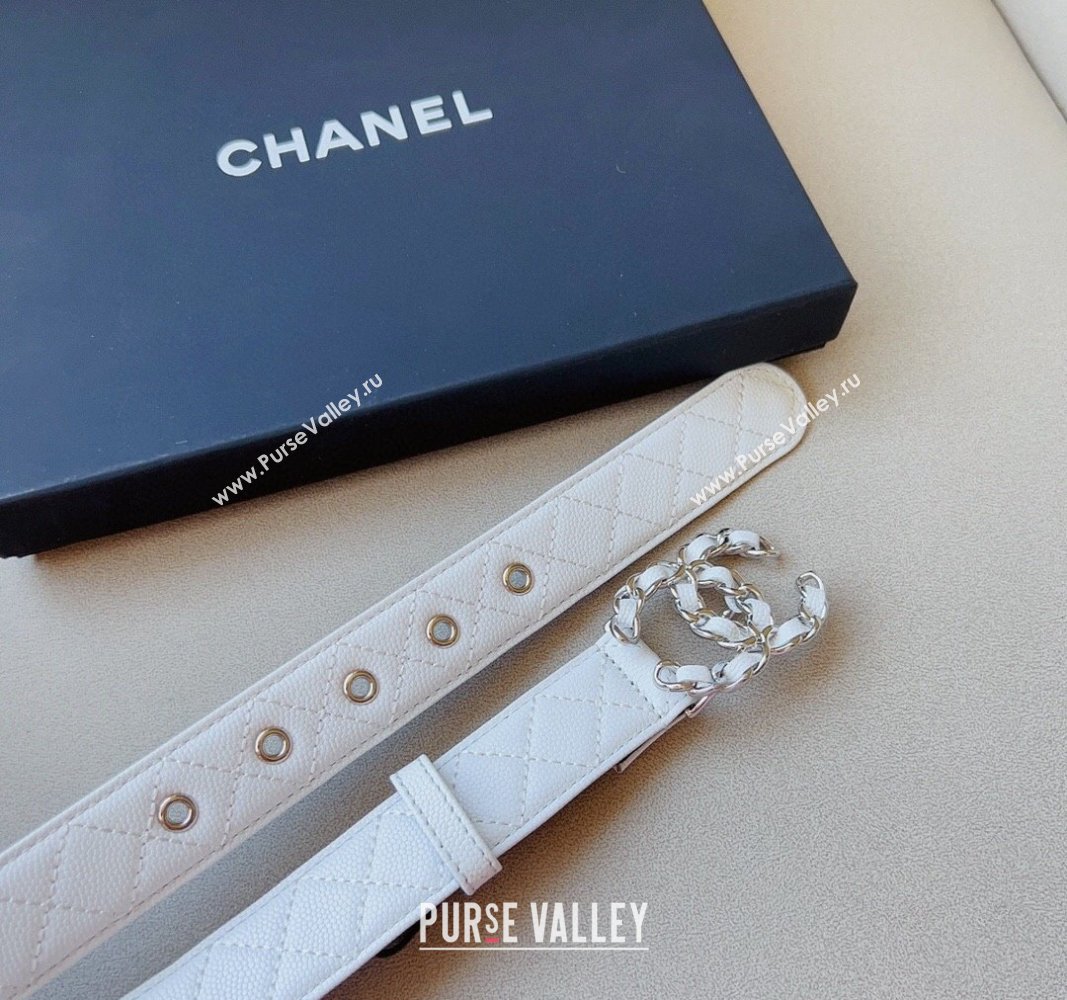 Chanel Grained Calfskin Belt 3cm with Chain CC White 2024 CH102206 (99-241022088)