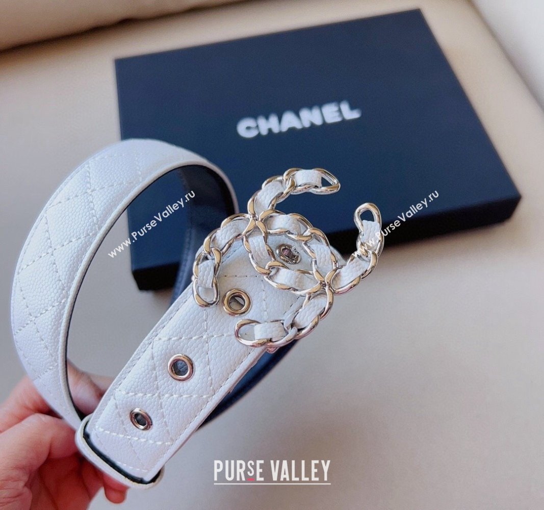 Chanel Grained Calfskin Belt 3cm with Chain CC White 2024 CH102206 (99-241022088)