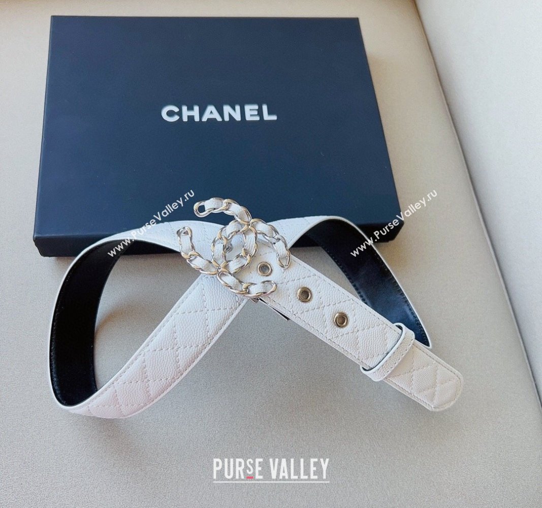 Chanel Grained Calfskin Belt 3cm with Chain CC White 2024 CH102206 (99-241022088)