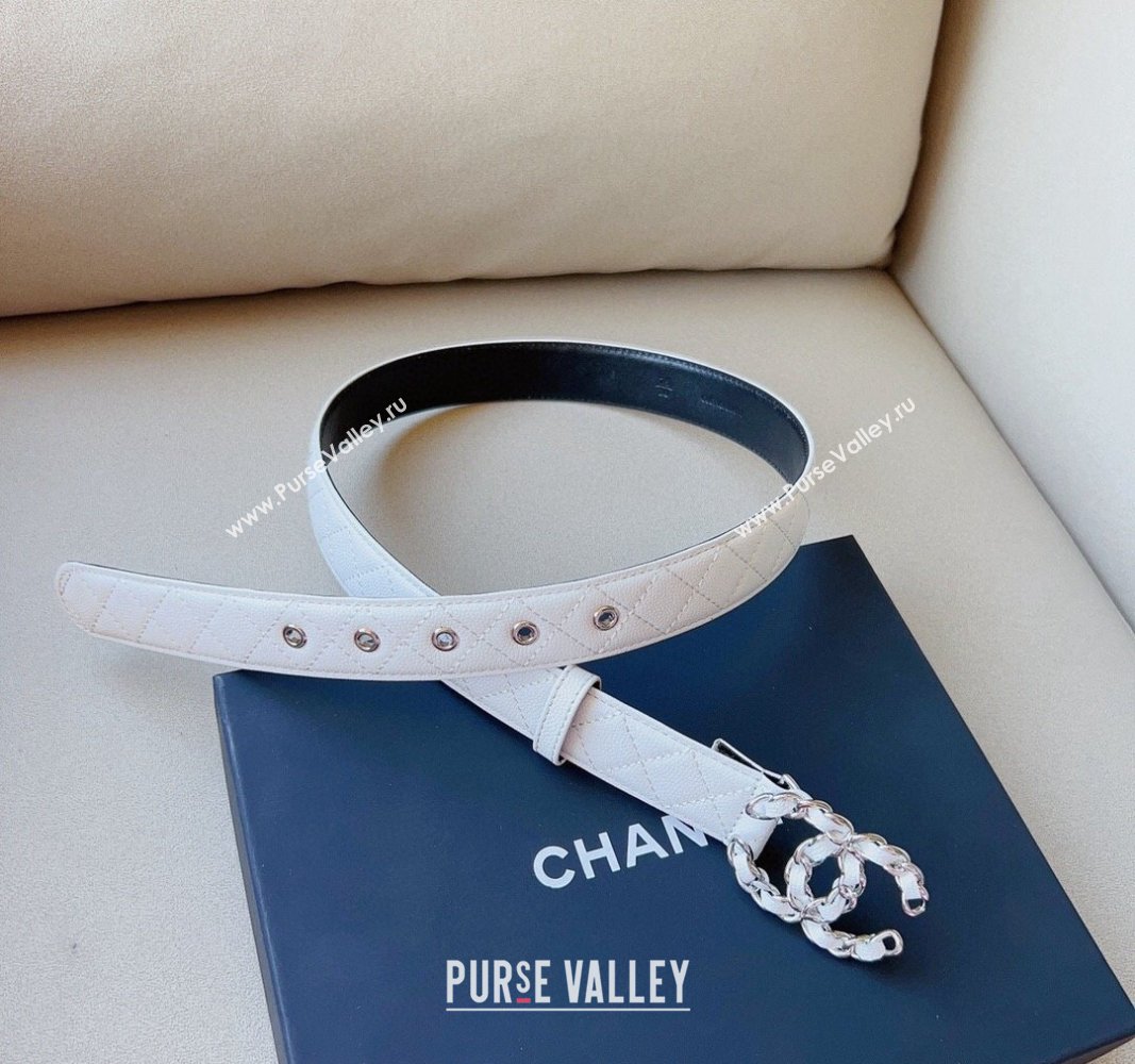 Chanel Grained Calfskin Belt 3cm with Chain CC White 2024 CH102206 (99-241022088)