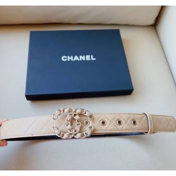 Chanel Grained Calfskin Belt 3cm with Chain CC Beige 2024 CH102206 (99-241022089)