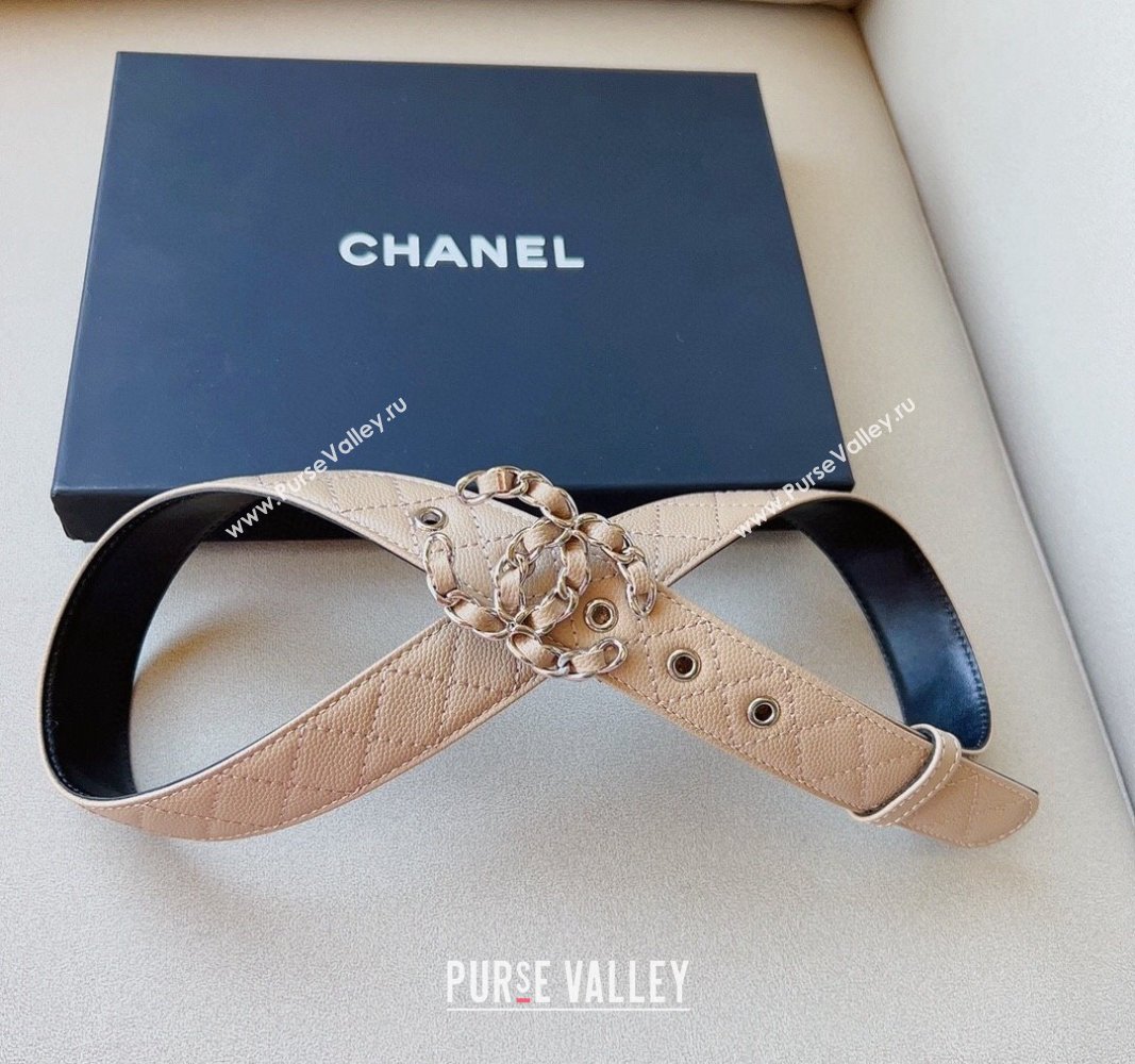 Chanel Grained Calfskin Belt 3cm with Chain CC Beige 2024 CH102206 (99-241022089)