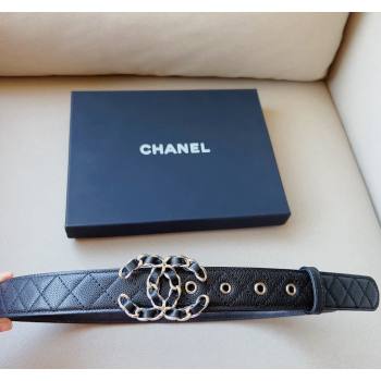 Chanel Grained Calfskin Belt 3cm with Chain CC Black 2024 CH102206 (99-241022090)